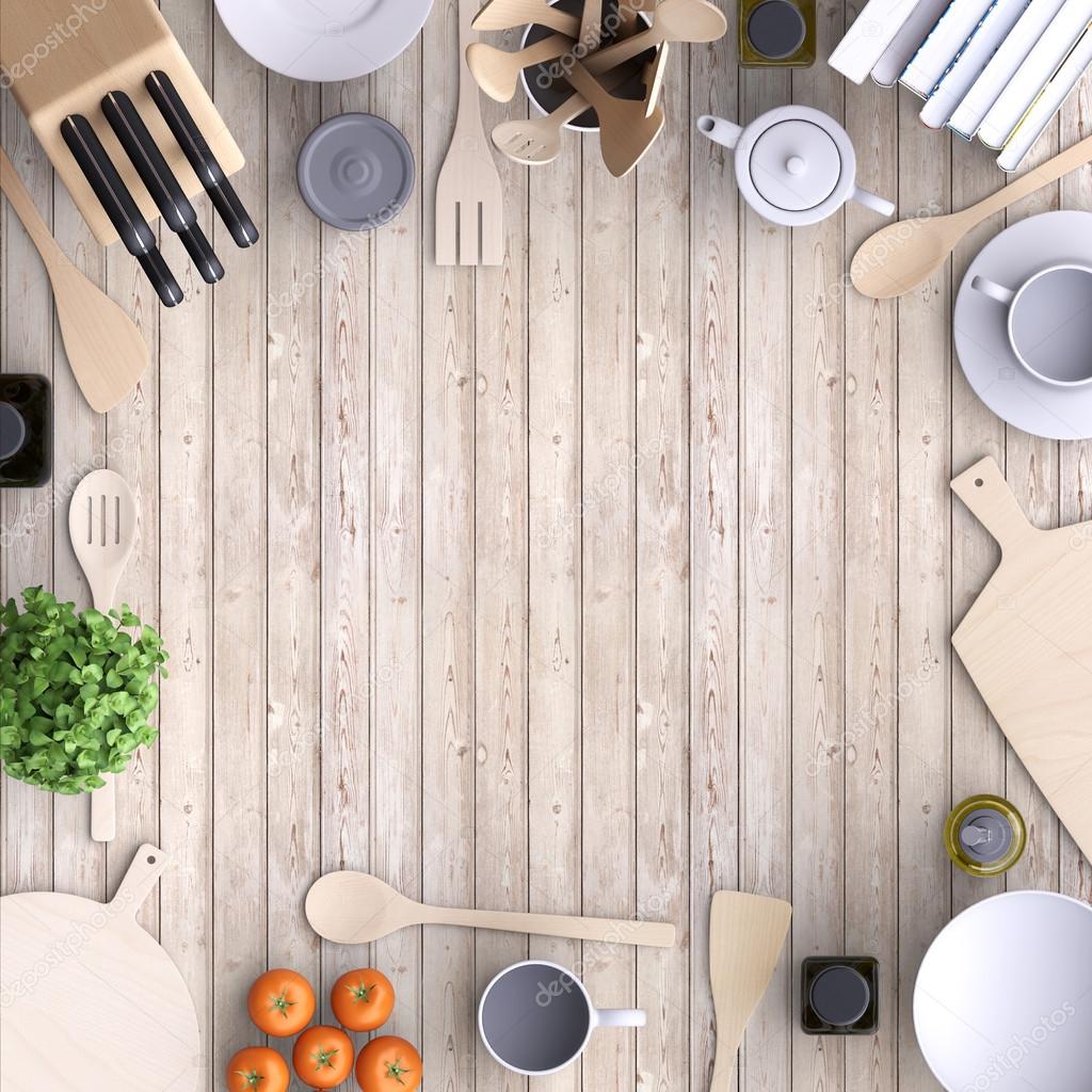 Kitchen with table and kitchenware. — Stock Photo © vvvisual #105834766, image size:1024x1024