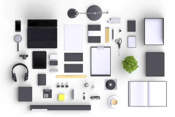 Conjunto de objetos de escritório em branco variedade — Fotografia de Stock