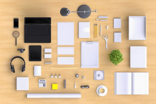 Ensemble d'objets de bureau vierges de variété — Photo