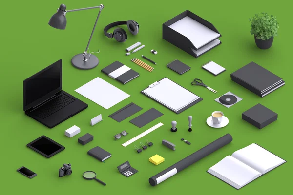 Conjunto de objetos de escritório em branco variedade — Fotografia de Stock