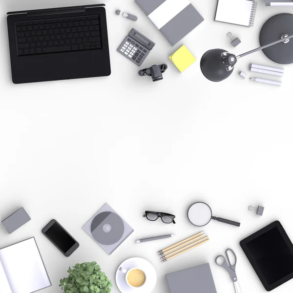 Conjunto de objetos de escritório em branco variedade — Fotografia de Stock