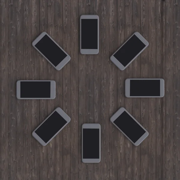 Smartphones in de cirkel geplaatst. — Stockfoto