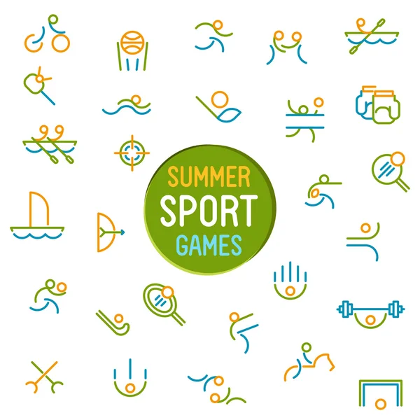 Тонкая линия икон набор летних спортивных игр . — стоковый вектор