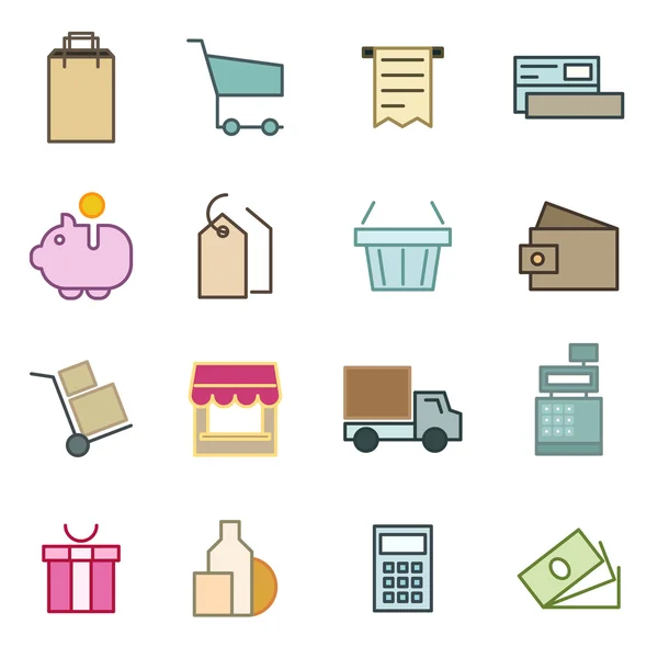 Cienka linia ikony zestaw e-commerce, zakupy, sklep, handel. — Wektor stockowy