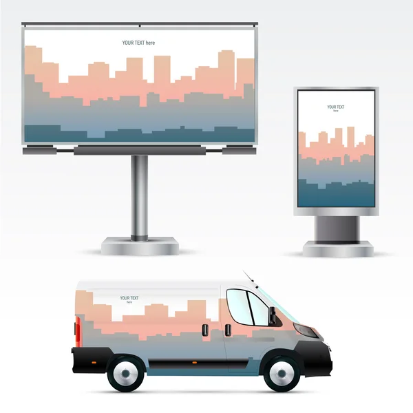 Auto, billboard a citylight šablona — Stockový vektor