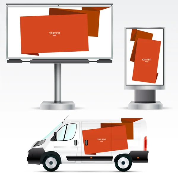 Identidade corporativa no carro, cartaz e luz da cidade —  Vetores de Stock