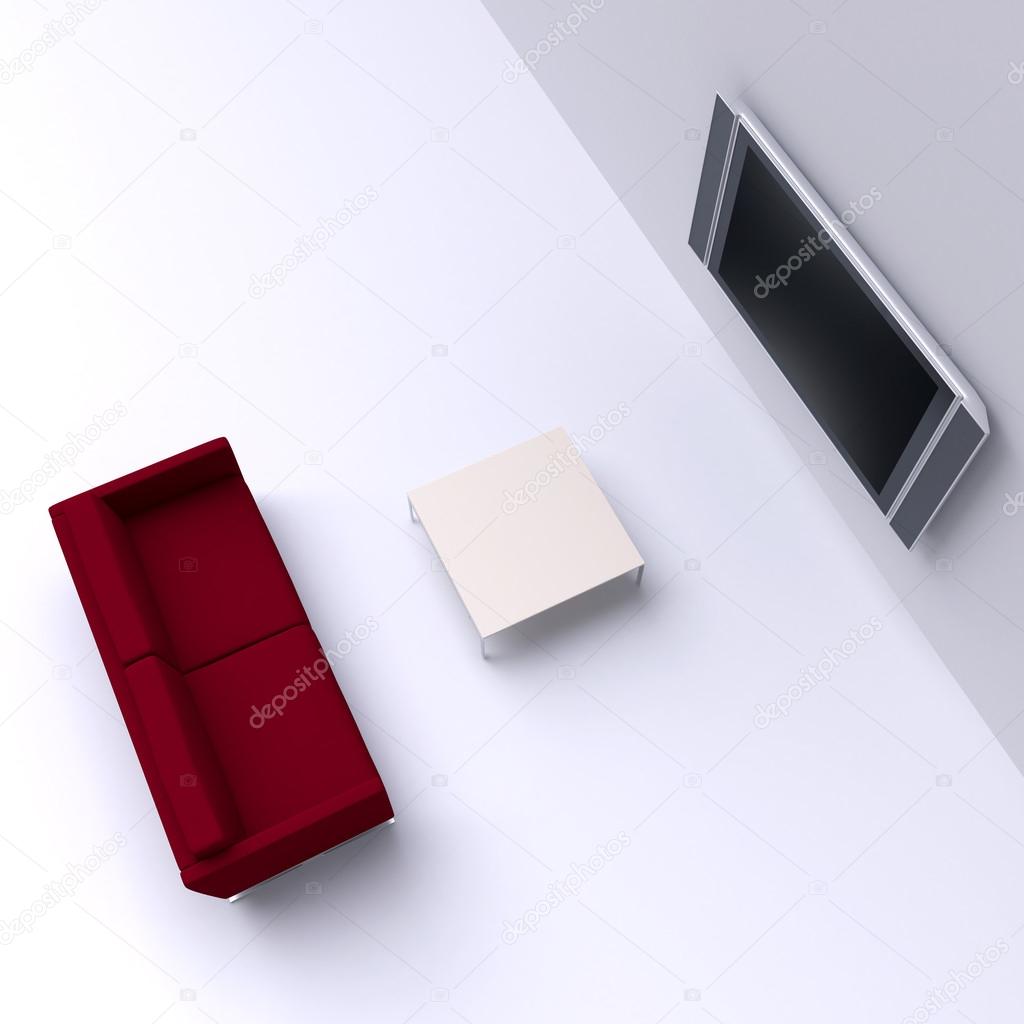 Sofa and table with tv