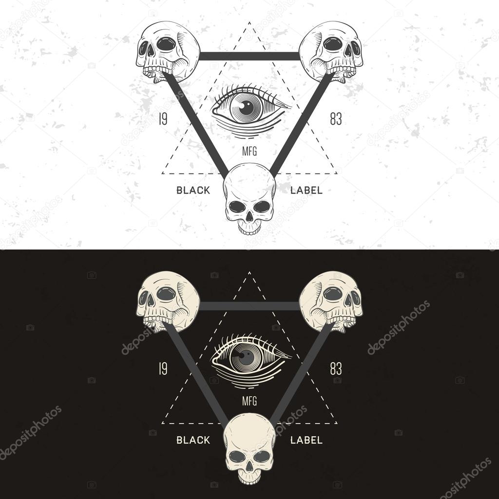 Retro vintage badge, symbol or logotype with skull. For design elements, business signs, logos, identity, labels, badges and objects.