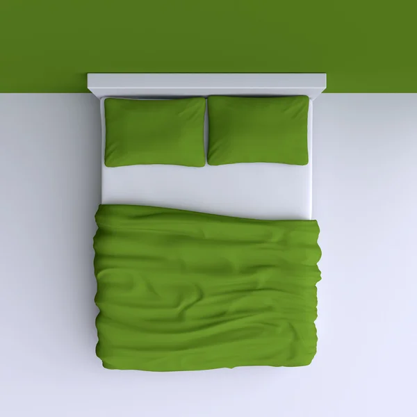 Bed met kussens en dekens — Stockfoto