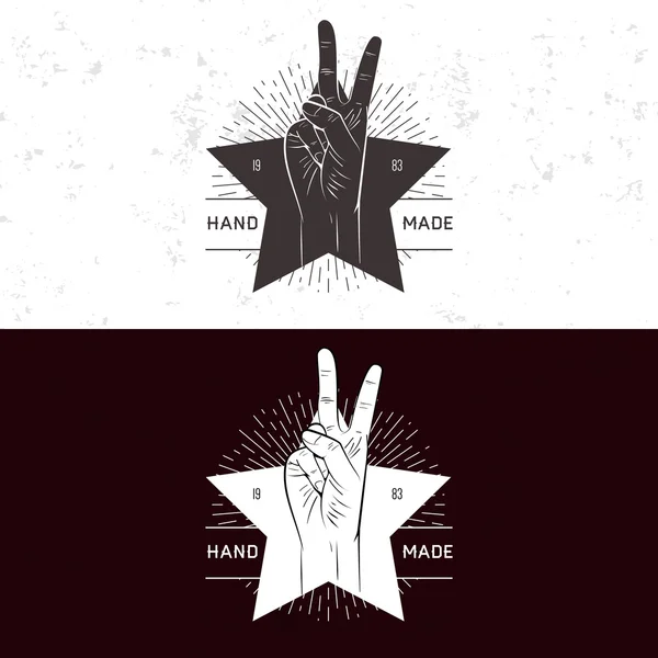 Logotipo de insignia de empresa con mano — Vector de stock