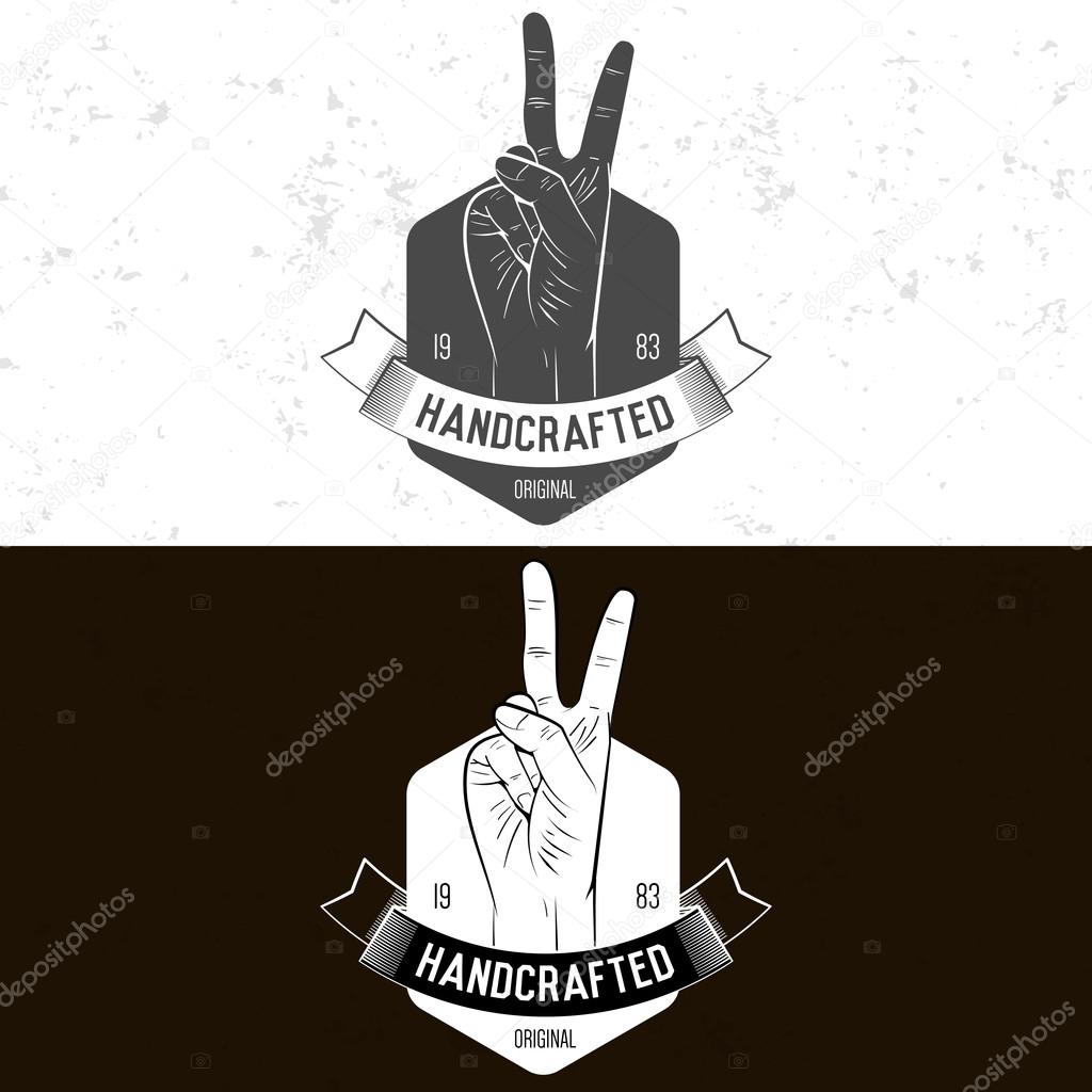 Retro vintage badge, symbol or logotype with hand. For design elements, business signs, logos, identity, labels, badges and objects.