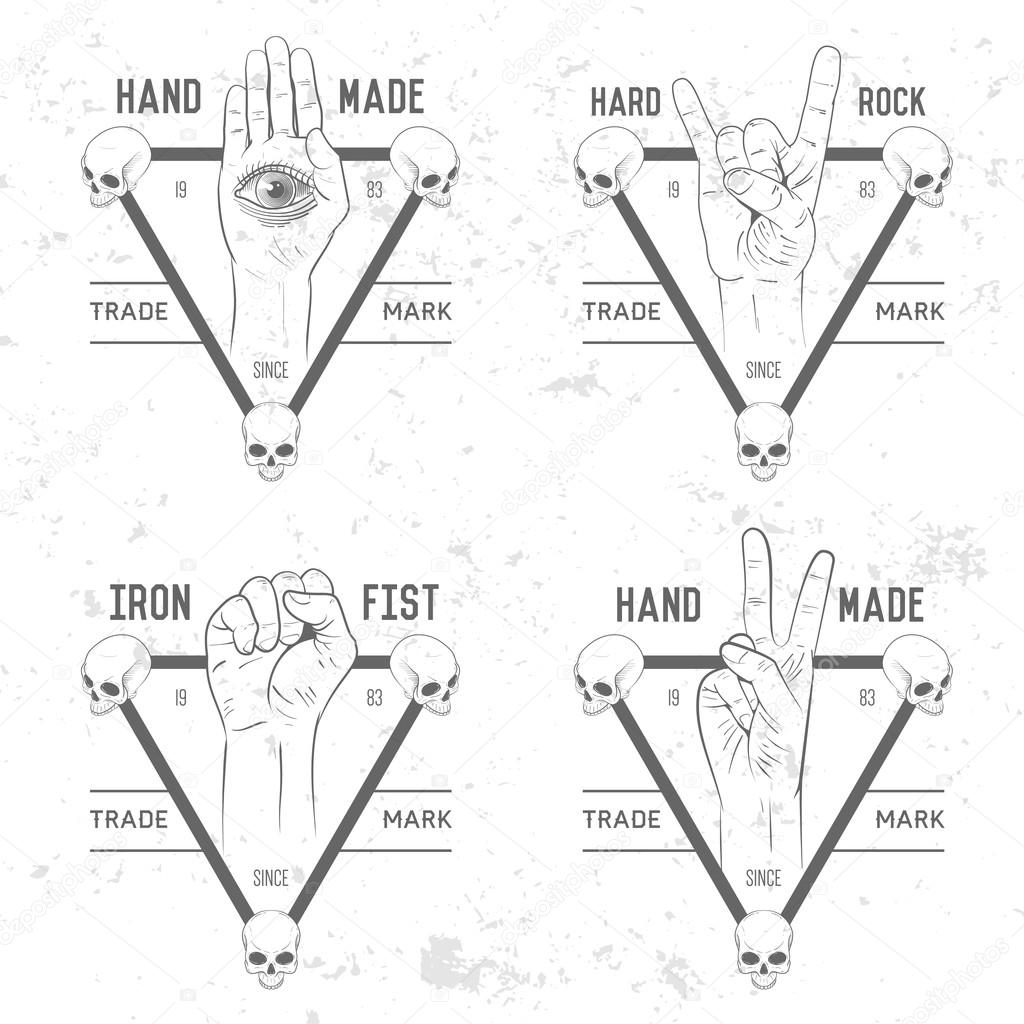 Retro vintage badge, symbol or logotype with hand set. For design elements, business signs, logos, identity, labels, badges and objects.