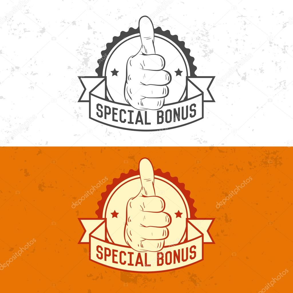 Badge, symbol or logotype with hand. For design elements, business signs, logos, identity, labels, badges and objects in old retro style. shopping, sale, discount