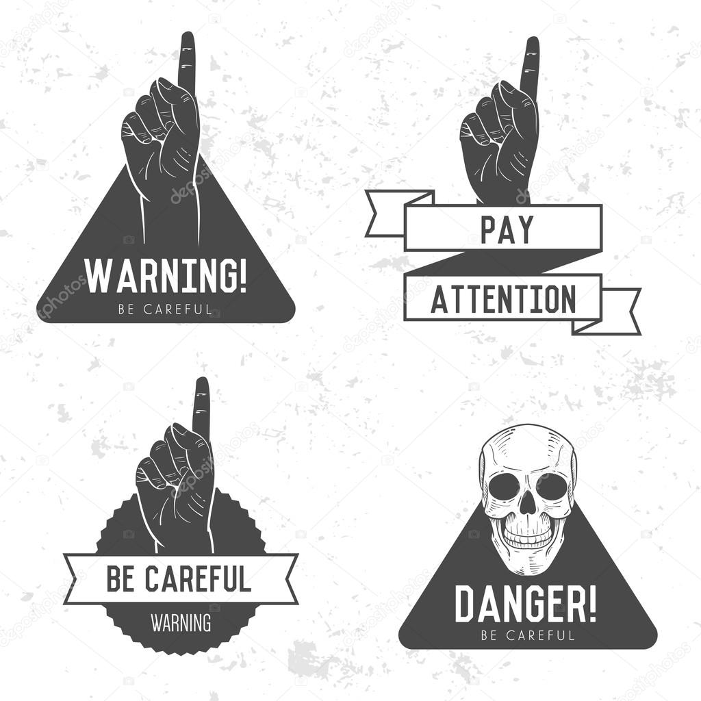logotypes for warning, danger with hand