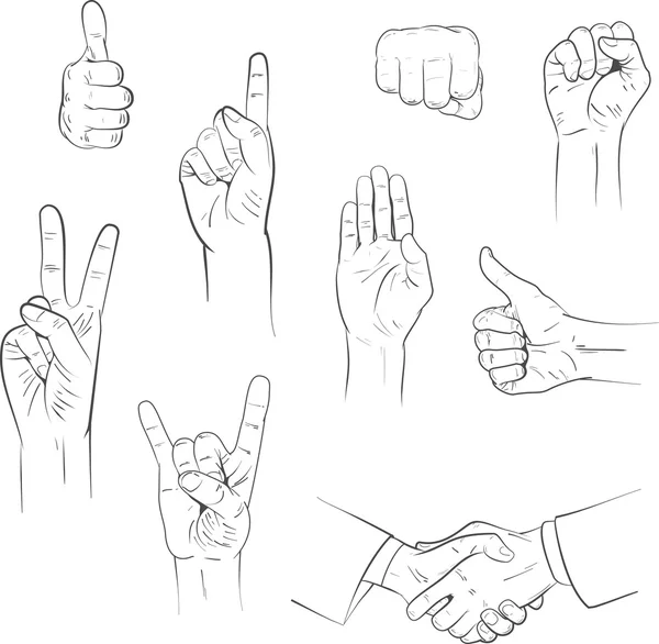 Signos de la mano, gestos establecidos — Vector de stock