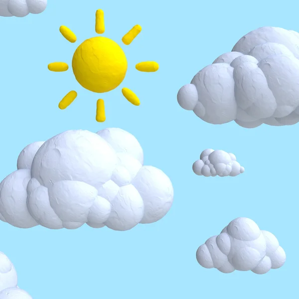 Nuvens de desenhos animados e sol — Fotografia de Stock