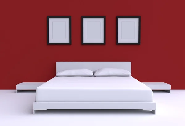 Modern ágy, két párnával — Stock Fotó