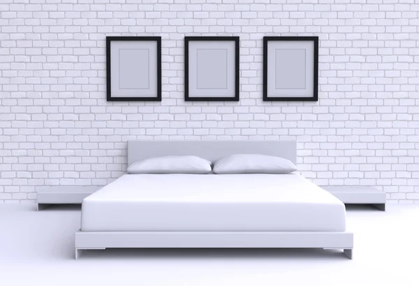 Современная кровать с двумя подушками — стоковое фото