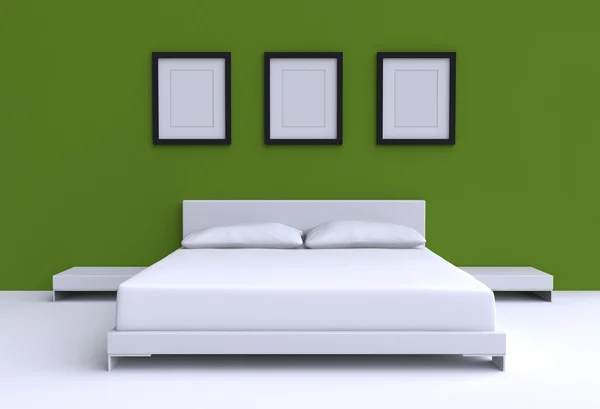 Modernes Bett mit zwei Kissen — Stockfoto