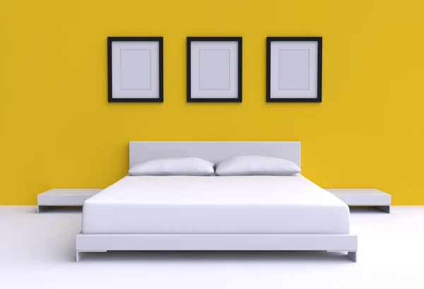 Modernes Bett mit zwei Kissen — Stockfoto