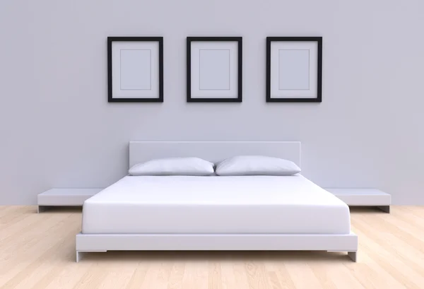 Cama moderna con dos almohadas — Foto de Stock