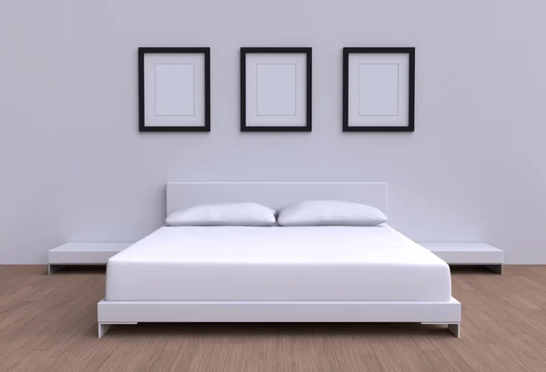 Cama moderna con dos almohadas —  Fotos de Stock