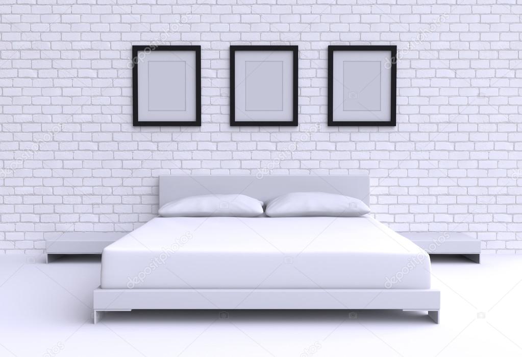 Modern bed with two pillows
