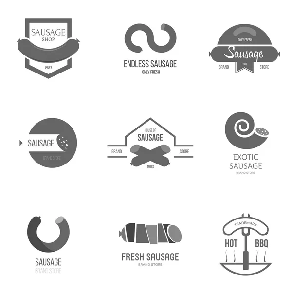 Logotipo com salsicha e outros produtos à base de carne —  Vetores de Stock