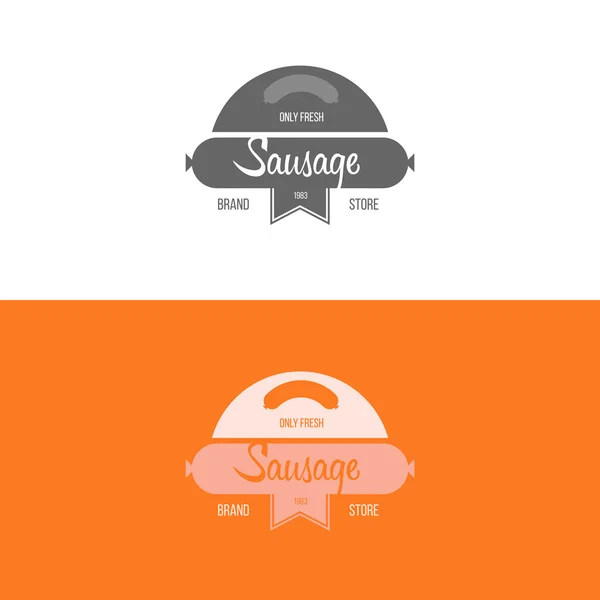 Logo con salchichas y otros productos cárnicos — Vector de stock