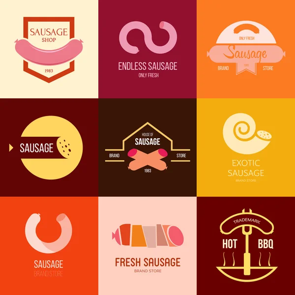 Логотип з ковбасою та іншими м'ясними продуктами — стоковий вектор