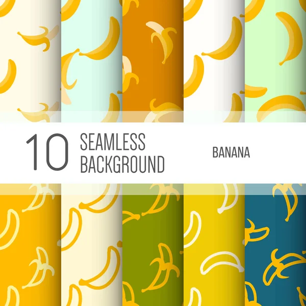10 bezešvé vzory s banánem — Stockový vektor