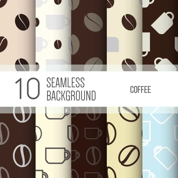 10 bezešvé vzory s kávou — Stockový vektor