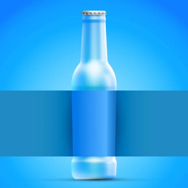 Botella azul y etiqueta — Archivo Imágenes Vectoriales