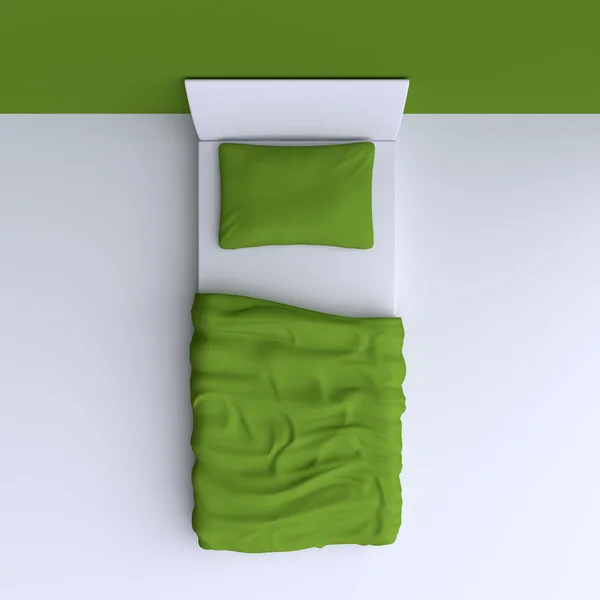 Bed met kussen en deken — Stockfoto