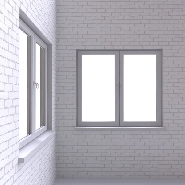 Dos ventanas en la esquina de la habitación . — Foto de Stock