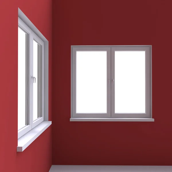 Twee vensters in de hoek van de kamer. — Stockfoto