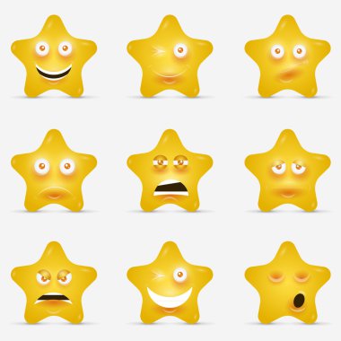 Cartoon stars with emotional faces in cartoon style or idea of logo. clipart