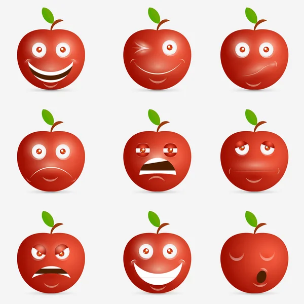 Red apple with many expressions — Stock Vector