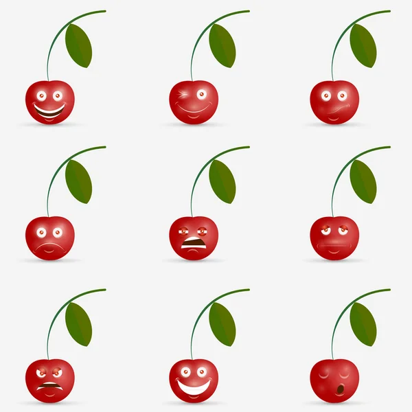 Cherry with many expressions — Stock Vector