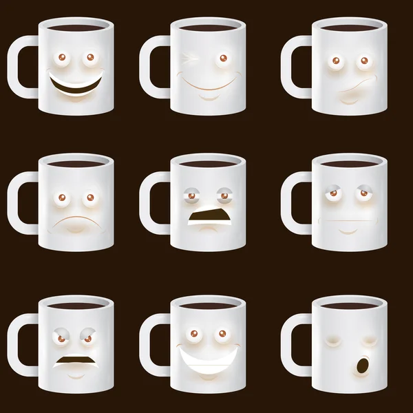 Personagens Copos de café - Conjunto bonito de 9 copos de café personagens . —  Vetores de Stock