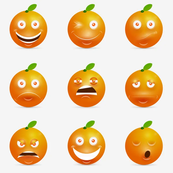 Orange cartoon with many expressions — Stock Vector