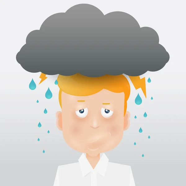 Hombre de dibujos animados con una nube gris — Vector de stock
