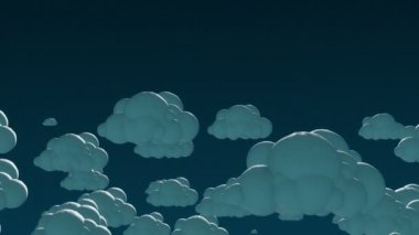 Çizgi film, gece gökyüzünde bulutlar uçuş. Alfa-mat kanalı ile 3D animasyon.