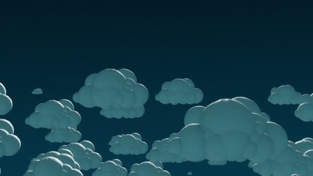 Cartoon flying clouds in the night sky. 3d animation with alpha-matte channel. — Stock Video