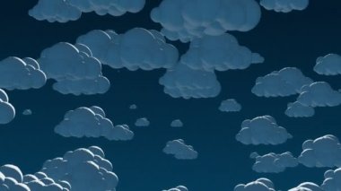 Çizgi film, gece gökyüzünde bulutlar uçuş. Alfa-mat kanalı ile 3D animasyon.