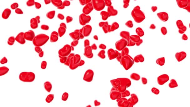 Volare cuore rosso su sfondo bianco . — Video Stock