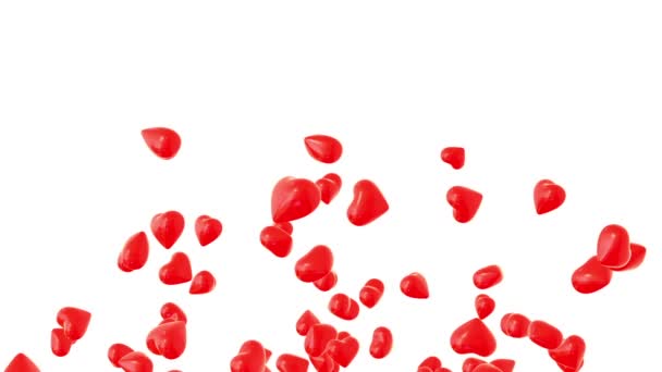 Flying red heart on white background. — Stock Video