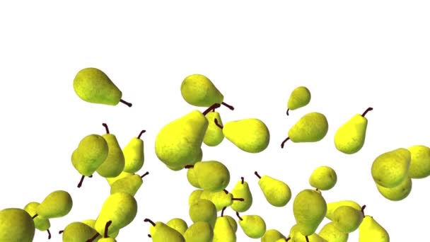 Flygande päron på vit bakgrund. — Stockvideo
