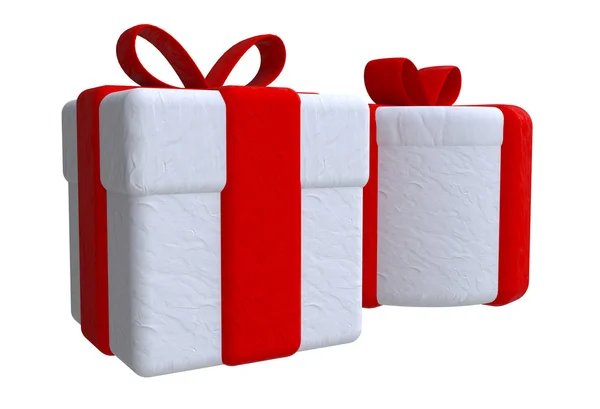 İki hediye kutu kırmızı kurdele hamuru veya kil tarzı ile bağlı. — Stok fotoğraf