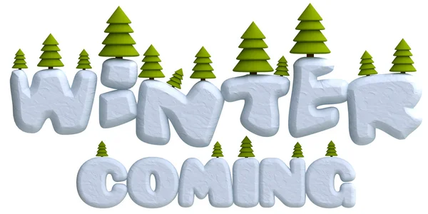 Lettering winter coming with Christmas trees in plasticine or clay style. — Stock Photo, Image